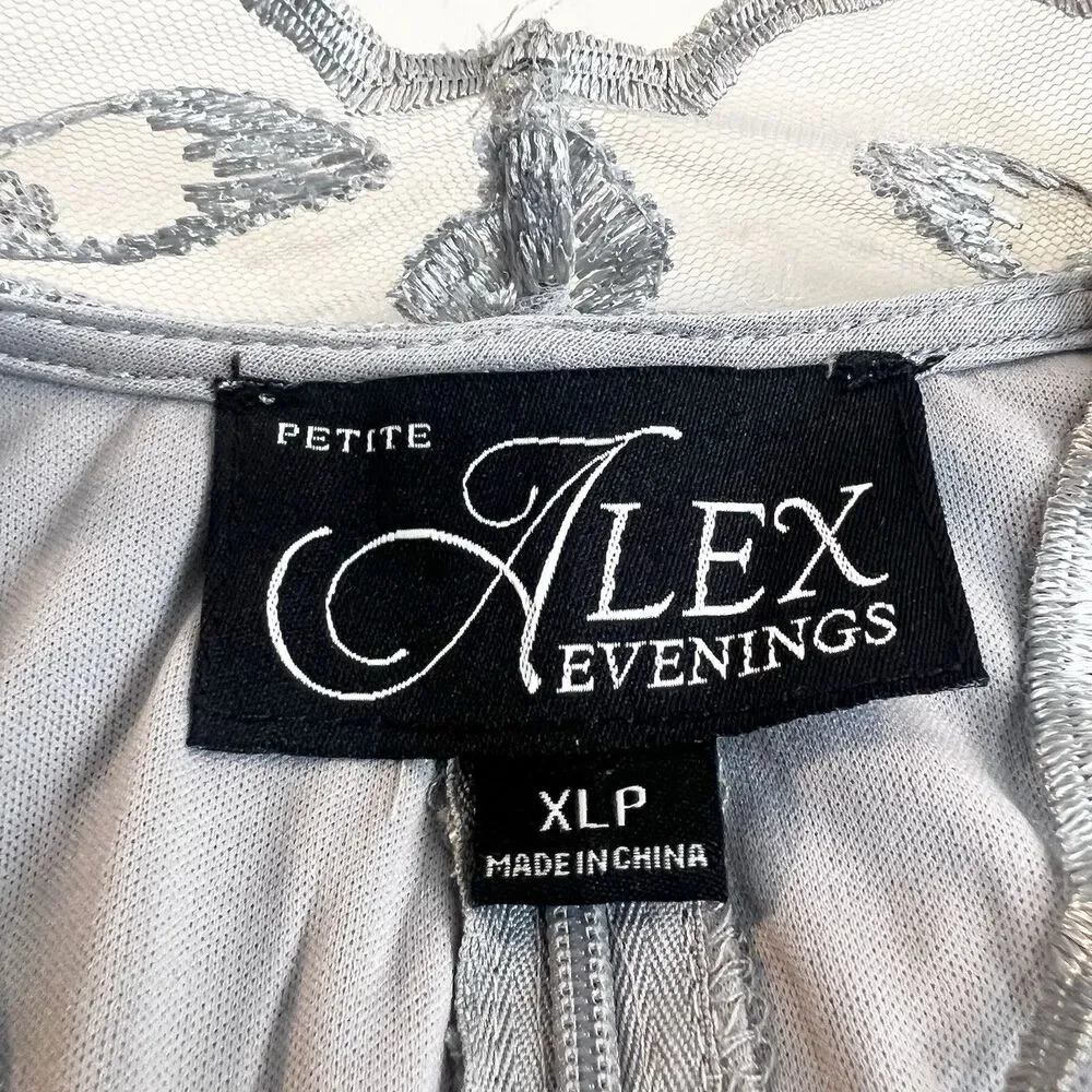 NWT Alex Evenings Set Formal Silver Floral Lace Top Black Velvet Pants Size XLP